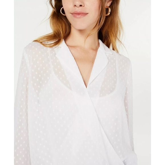 Bar III White Sheer V-Neck High-Low Casual Blouse - Picture 3 of 3